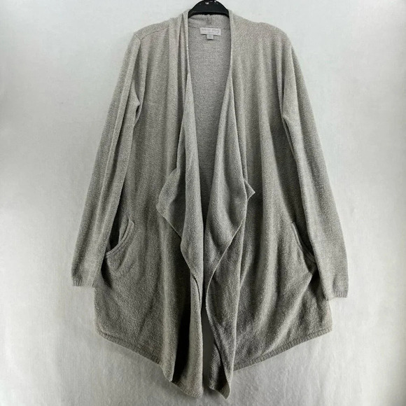 Barefoot Dreams Long Cardigan Women's Sz M Gray Open Front Pockets Cozychic Lite - Picture 1 of 12
